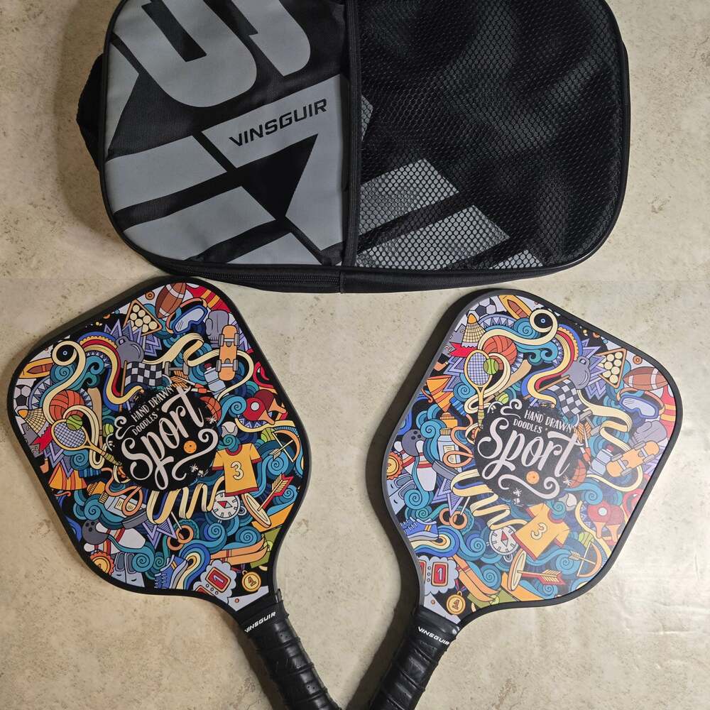 Vinsguir Pickleball Paddle Set with Bag, Hand Drawn Doodles Design